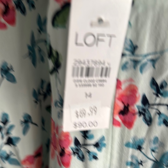 LOFT Blue Pink A-line Dress with Bishop Sleeves - Picture 4 of 4